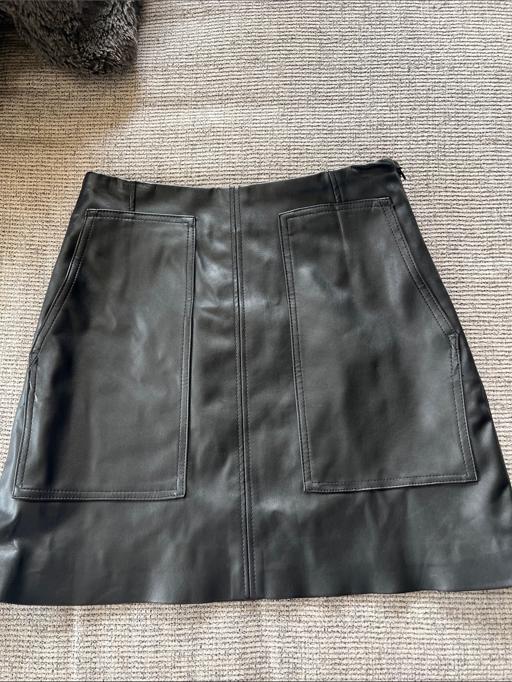 H&M Black Faux Leather Mini Skirt with Front Patch Pockets